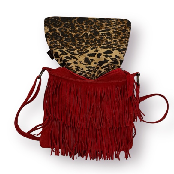 🛍️SALE🛍️ Vintage Women’s 100% Genuine Leather Suede FRINGE CROSSBODY BAG - Picture 10 of 14